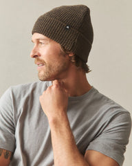 Cuffed Marled Merino Wool Beanie - Marled Olive Black