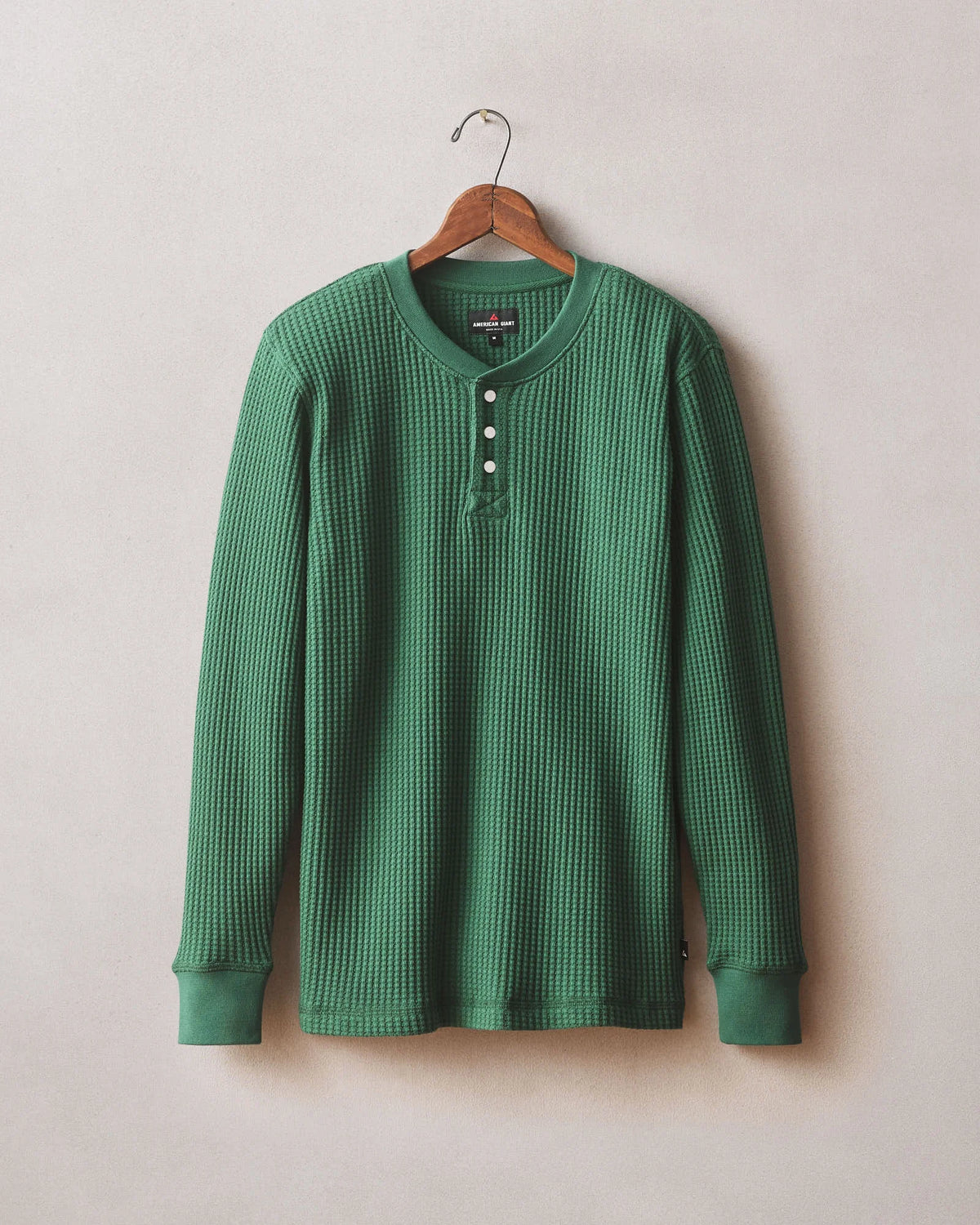 Men's Waffle Long Sleeve Henley - Hunter Green