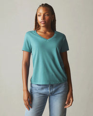 Women's Cotton V-Neck Tee - Oil Blue