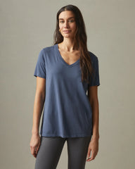 Women's Classic Cotton V-Neck Tee - Washed Navy