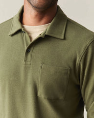 Men's Brushed Long Sleeve Polo - Olive Night Heather