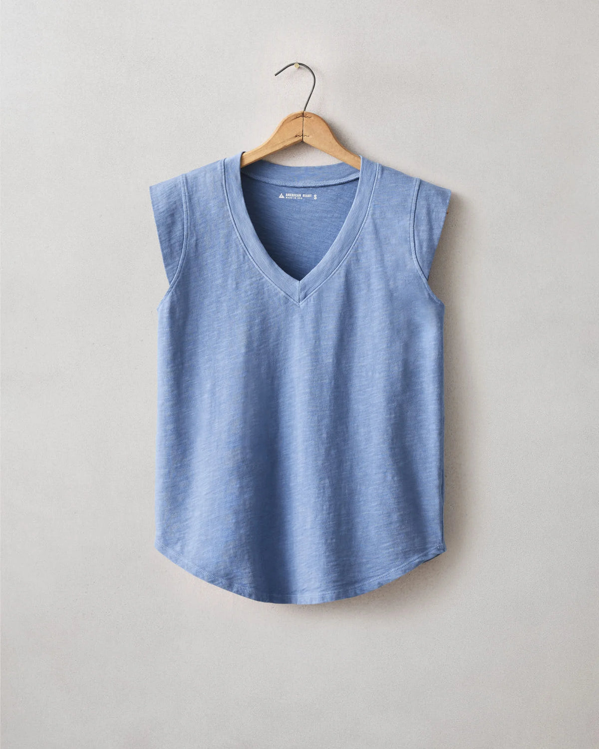Women's Premium Slub Cap Sleeve V-Neck - Colony Blue