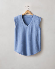 Women's Premium Slub Cap Sleeve V-Neck - Colony Blue