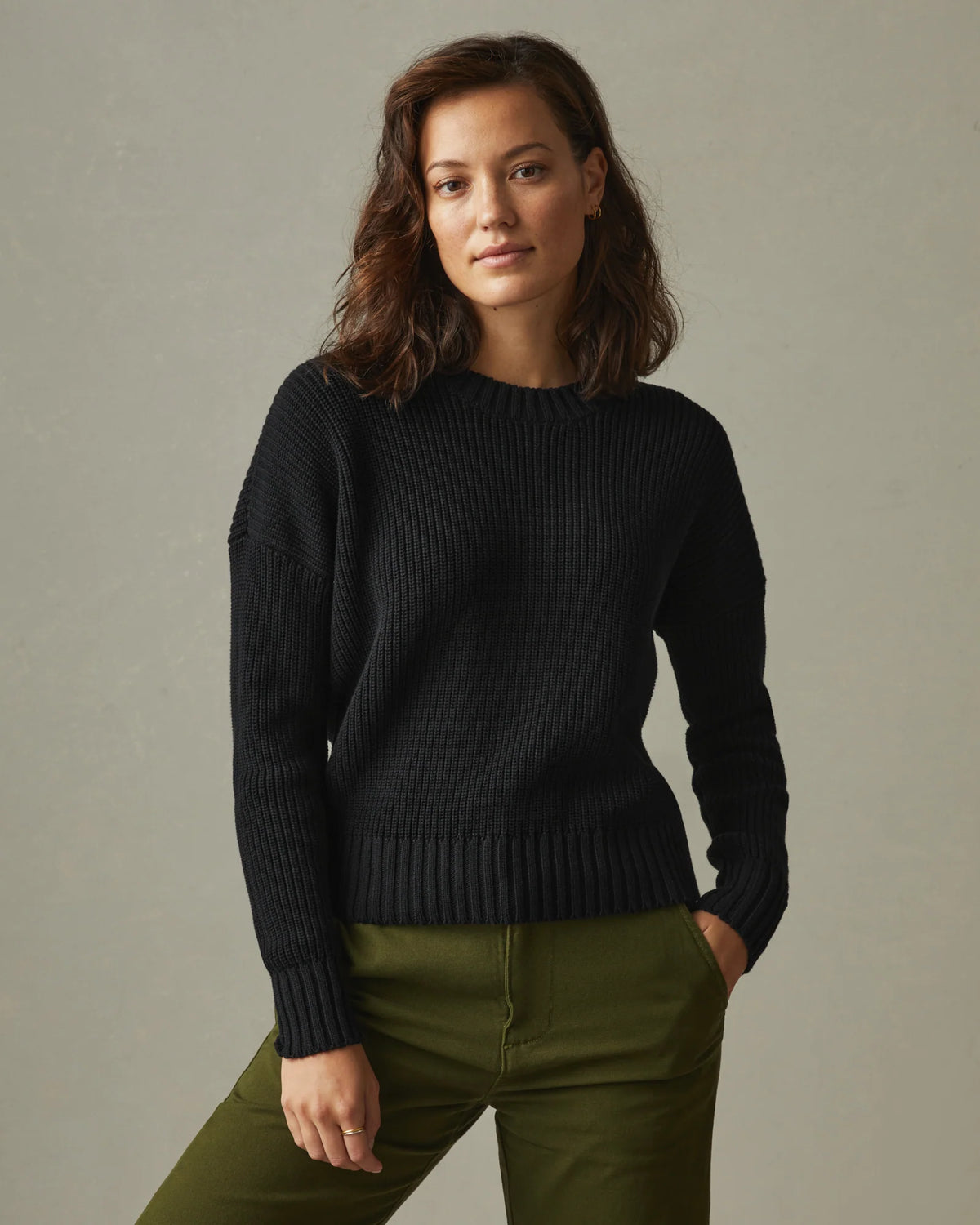 Women's Chunky Cotton Crew Sweater - Black