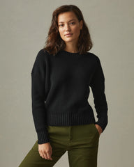 Women's Chunky Cotton Crew Sweater - Black