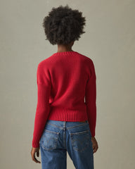 Women's Chunky Cotton V-Neck Sweater - Biking Red