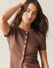 Women's Rib Cardigan Tee  - Downtown Brown