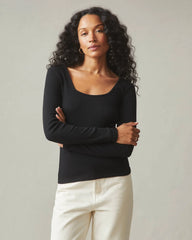 Women's Luxe Rib Square Neck Long Sleeve - Black