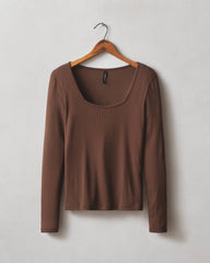 Women's Luxe Rib Square Neck Long Sleeve - Chicory Coffee