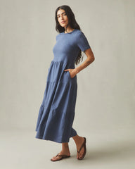 Women's Premium Slub Tiered Dress - Washed Denim