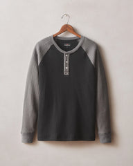 Men's Colorblock Waffle Long Sleeve Henley - Black Thunderstorm
