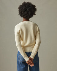 Women's Chunky Cotton V-Neck Sweater - Creme