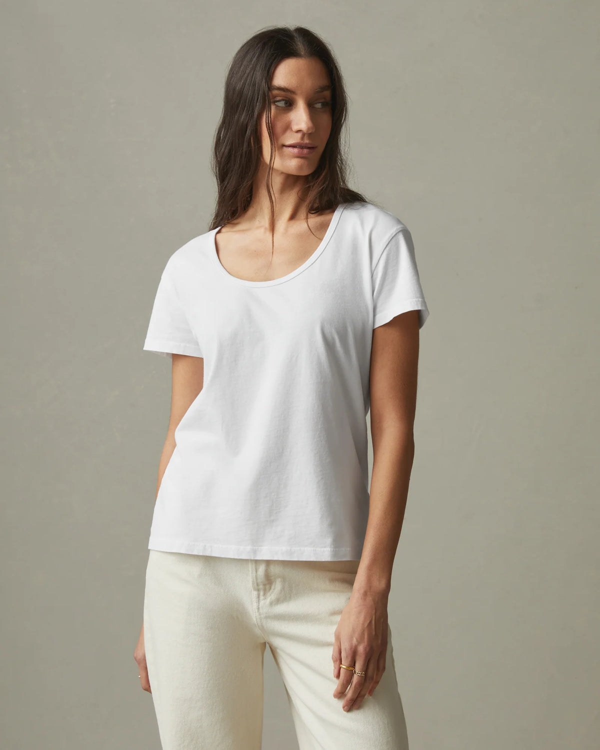 Women's Classic Cotton Scoop Tee - White