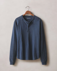 Men's broken-In Premium Slub Long Sleeve Henley - Washed Marine Navy