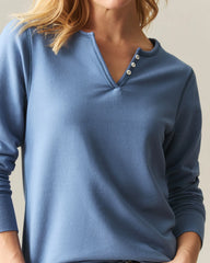 Women's Modal Fleece V-Notch Top - Moonlight Blue