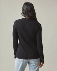 Women's Premium Slub Long Sleeve Crew Tee - Black