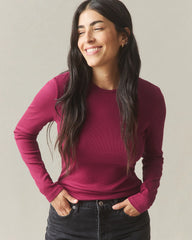 Women's Luxe Rib Crew Long Sleeve - Beet Red