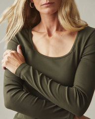 Women's Luxe Rib Square Neck Long Sleeve - Deep Olive