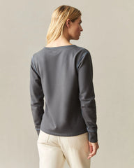 Women's Modal Fleece V-Notch Top - Grey Pinstripe