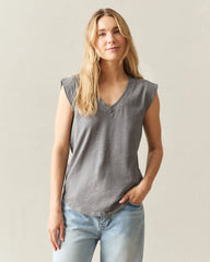 Women's Premium Slub Cap Sleeve V-Neck - Steel Grey