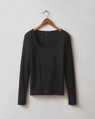 Women's Luxe Rib Square Neck Long Sleeve - Black