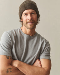 Cuffed Marled Merino Wool Beanie - Marled Olive Black