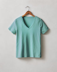 Women's Cotton V-Neck Tee - Oil Blue