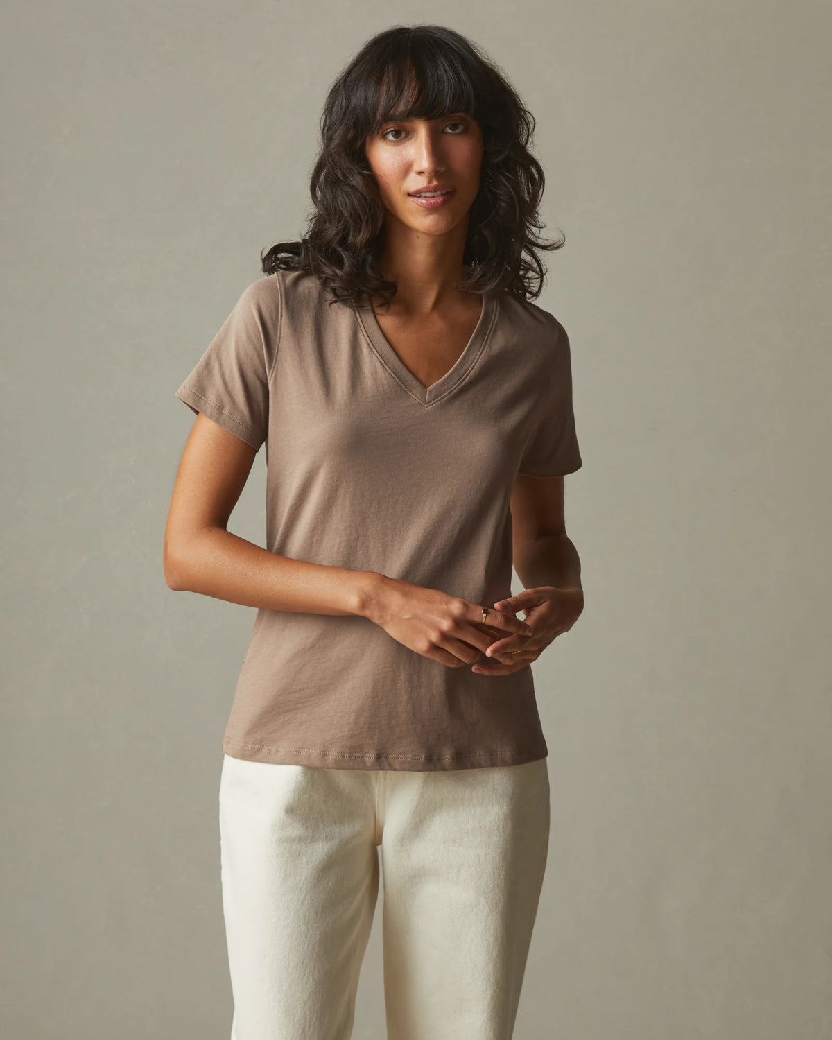 Women's Classic Cotton V-Neck Tee - Pine Bark