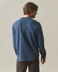 Men's broken-In Premium Slub Long Sleeve Henley - Washed Marine Navy