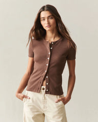 Women's Rib Cardigan Tee  - Downtown Brown