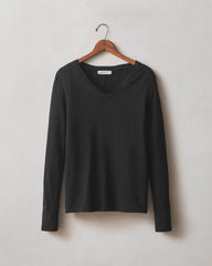 Women's Premium Slub Long Sleeve V-Neck Tee - Black