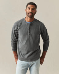 Men's Broken-In Premium Slub Long Sleeve Henley - Grey Pinstripe