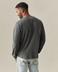 Men's Broken-In Premium Slub Long Sleeve Henley - Grey Pinstripe