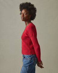 Women's Chunky Cotton V-Neck Sweater - Biking Red