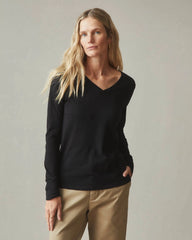 Women's Premium Slub Long Sleeve V-Neck Tee - Black