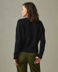 Women's Chunky Cotton Crew Sweater - Black
