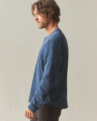 Men's broken-In Premium Slub Long Sleeve Henley - Washed Marine Navy