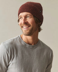 Cuffed Marled Merino Wool Beanie - Marled Rust Black