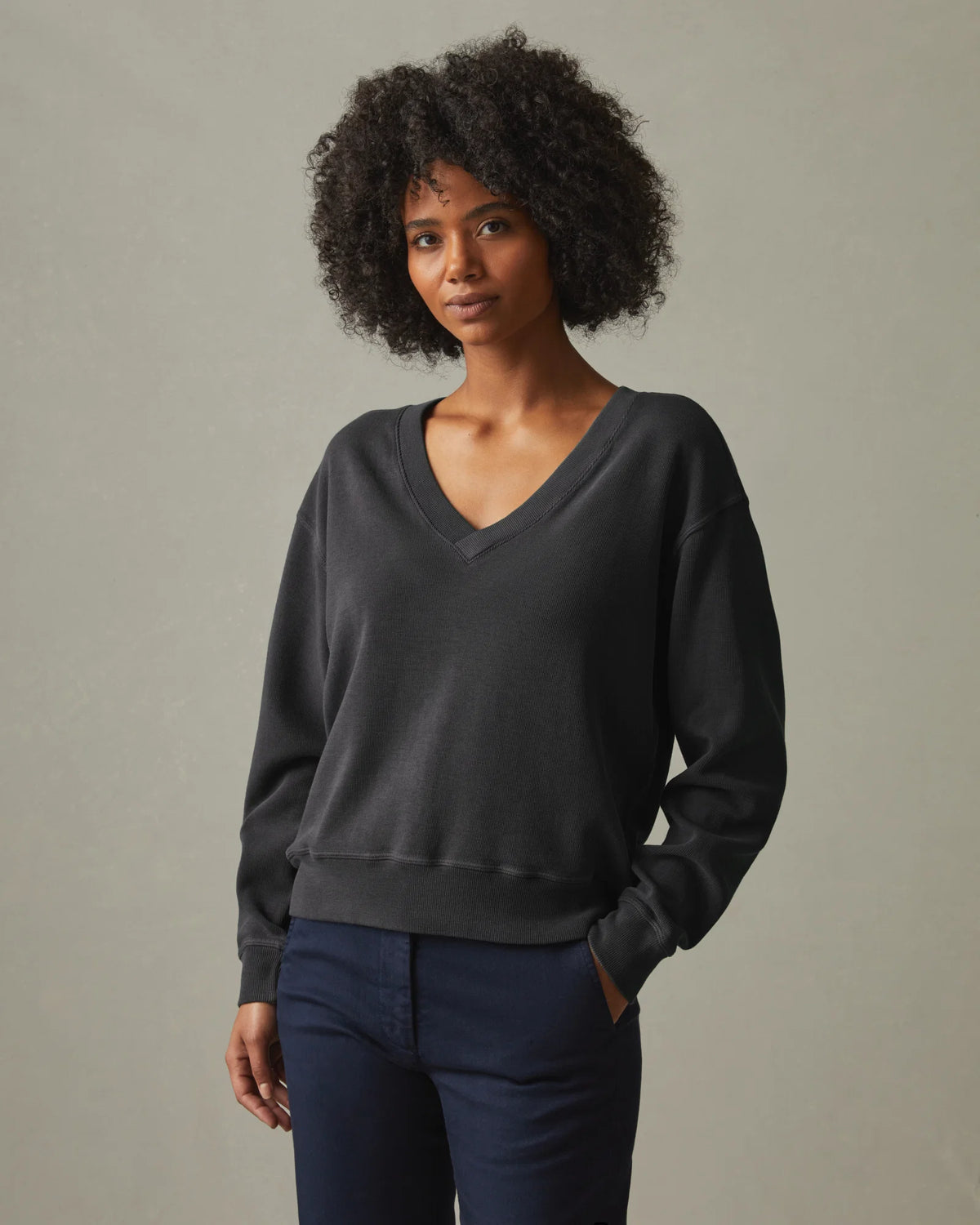 Women's Cotton V-Neck Sweater - Stone