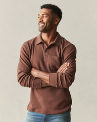 Men's Brushed Long Sleeve Polo - Tiramisu Heather