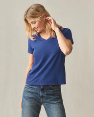 Women's Classic Cotton V-Neck Tee - Estate Blue