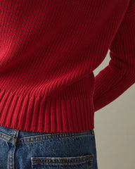 Women's Chunky Cotton V-Neck Sweater - Biking Red