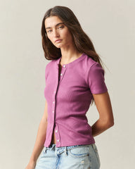 Women's Rib Cardigan Tee - Damson