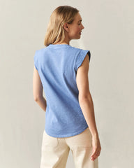Women's Premium Slub Cap Sleeve V-Neck - Colony Blue