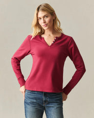 Women's Modal Fleece V-Notch Top - Rio Red