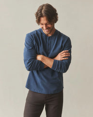 Men's broken-In Premium Slub Long Sleeve Henley - Washed Marine Navy