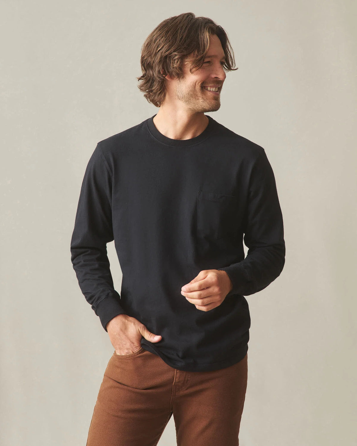 Men's Long Sleeve Pocket Tee  - Black