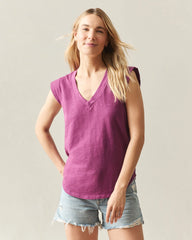 Women's Premium Slub Cap Sleeve V-Neck - Damson