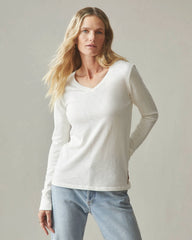 Women's Premium Slub Long Sleeve V-Neck Tee - Bone
