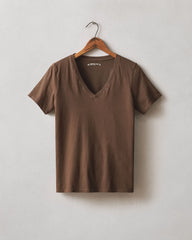 Women's Cotton V-Neck Tee - Downtown Brown